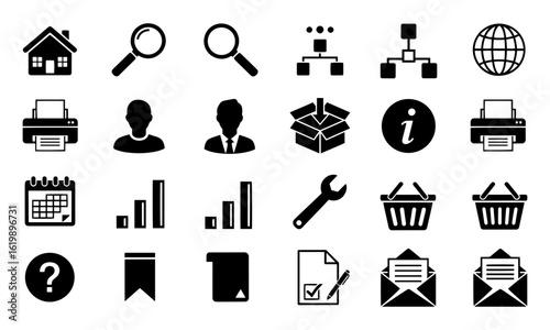 Silhouette vector a collection of various black and white icons representing different tasks on transparent background