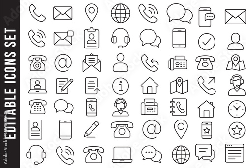 Contact Us and Communication Methods Line Icon Set