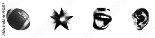 Wallpaper Mural Vintage Sports And Expression Elements Set. Retro Football, Star, Mouth, And Ear Collection Illustration Isolated On Transparent Background Torontodigital.ca