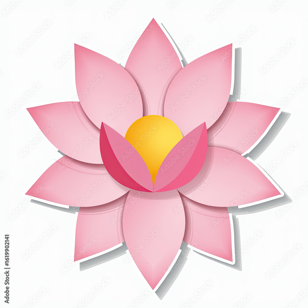 Stylized Pink Lotus Flower with Yellow Center Stylized Pink Lotus Flower with Yellow Center