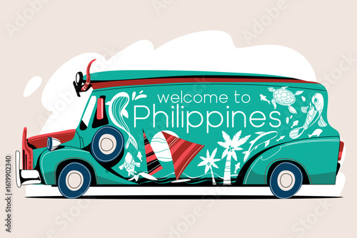 Philippine Manila Jeepney transportation handrawn