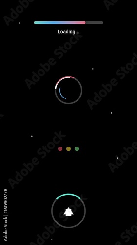 Digital Loading Screen Animation with Progress Bar and Circular Indicator on Dark Background