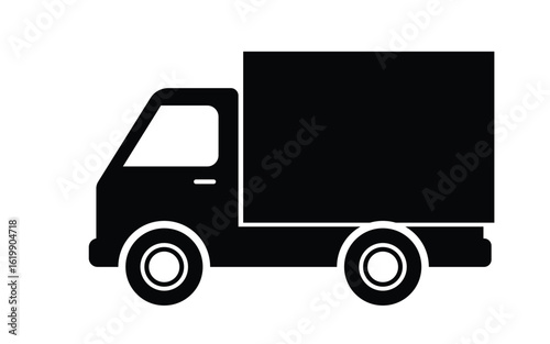 Simple black silhouette of a delivery truck on white background.