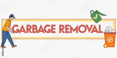 Garbage removal concept with worker and trash bin