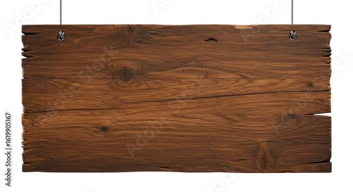 Wallpaper Mural Rustic dark wood sign hanging from metal wires against a white background Torontodigital.ca