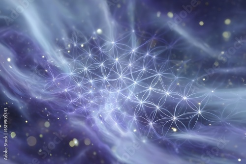 Discover ethereal cosmic energy and sacred geometry patterns glowing with divine light and stardust
