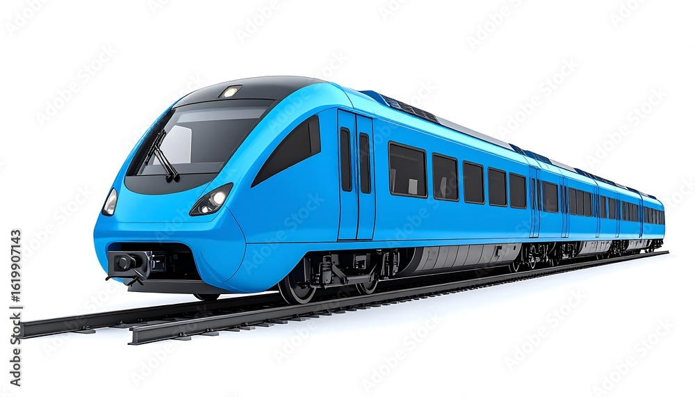 Naklejka premium Modern light blue train on tracks (1)