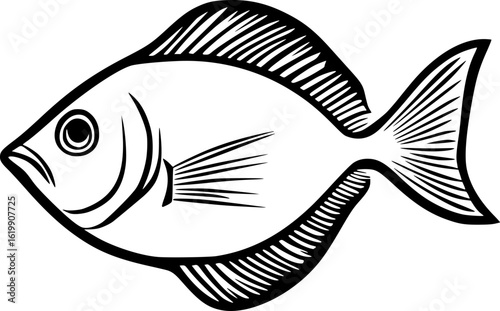 Flounder Fish Vector Line Drawing for Design
