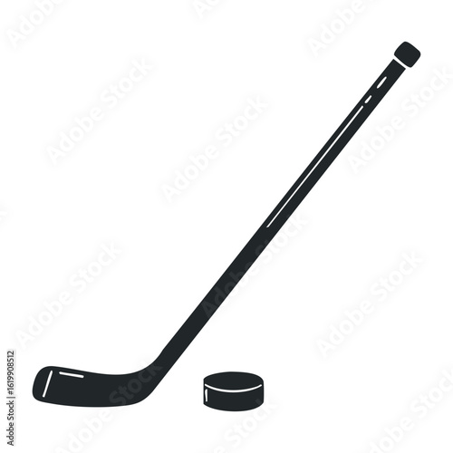 Black silhouette of hockey stick and puck. Vector illustration