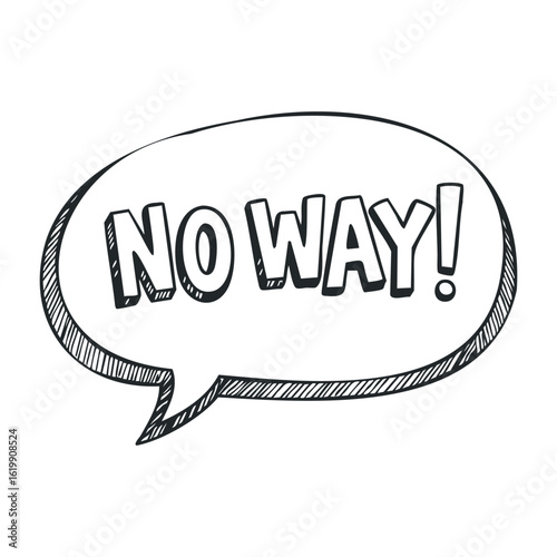 No way speech bubble icon with bold text in black and white. Vector illustration