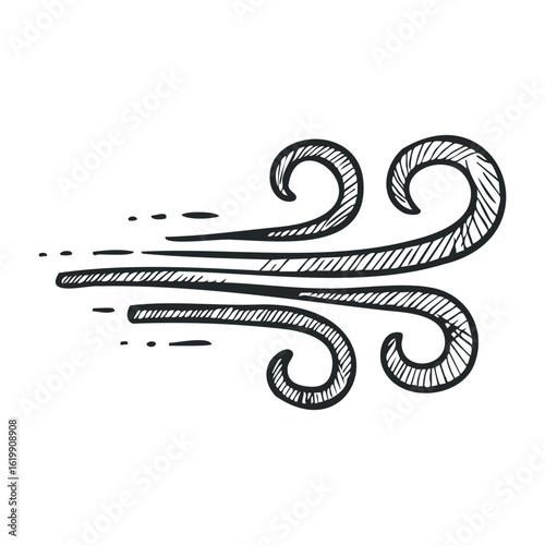 Stylized wind gust illustration with curved lines and textured details. Vector illustration