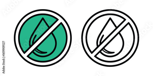 Water Resistant and Waterproof Icons: No Water Drop Symbol for Product Labels