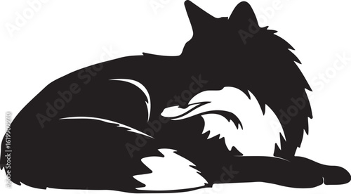 Black wolf resting curled animal silhouette