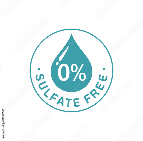 Sulfate-Free Product Label: 0% Sulfate Drop Icon for Gentle Formulations