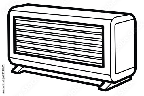 Black and White Illustration of a Radiator Heater with Horizontal Bars and Simple Design