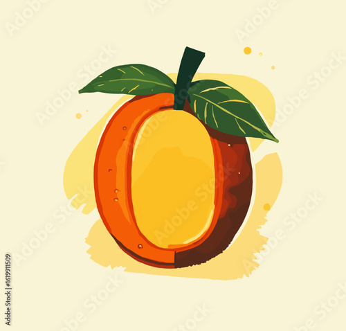 Orange-themed letter O illustration with leaves on light cream background