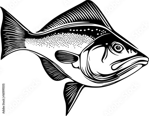 Halibut Fish Line Drawing Vector for Coloring