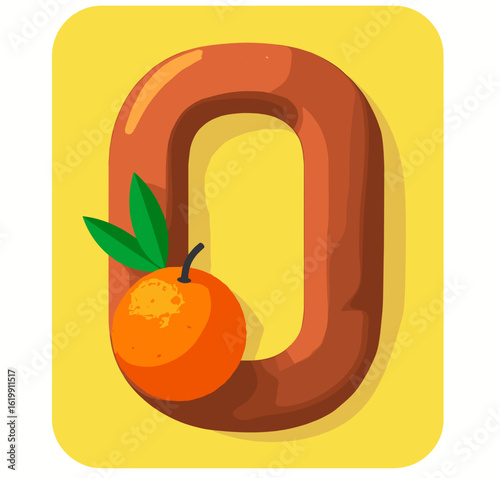 Bright orange and bold letter O illustration on cheerful yellow backgroundМ
