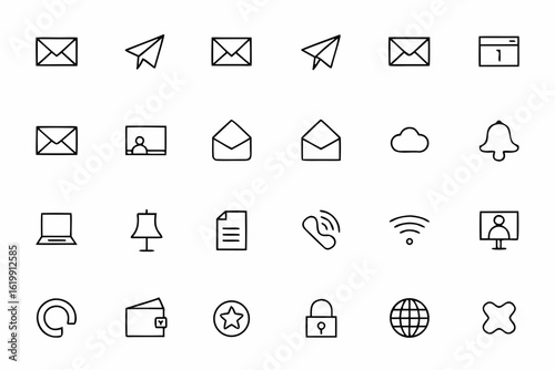 A modern bundle of line icons representing digital communication through email platforms. Ideal for SaaS dashboards, newsletter templates, CRM UIs, and productivity tools