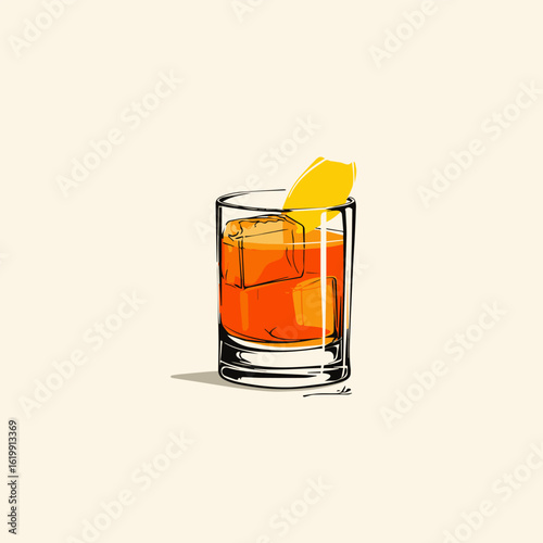 Rich amber drink garnished with twist of lemon, exuding sophistication and warmth