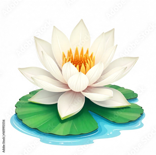 white water lily with leaves