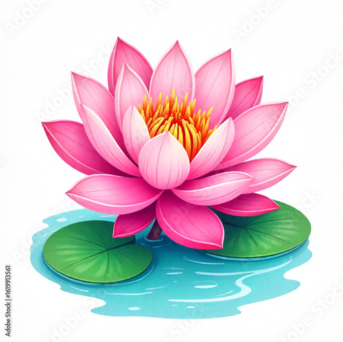 Pink water lily with leaves
