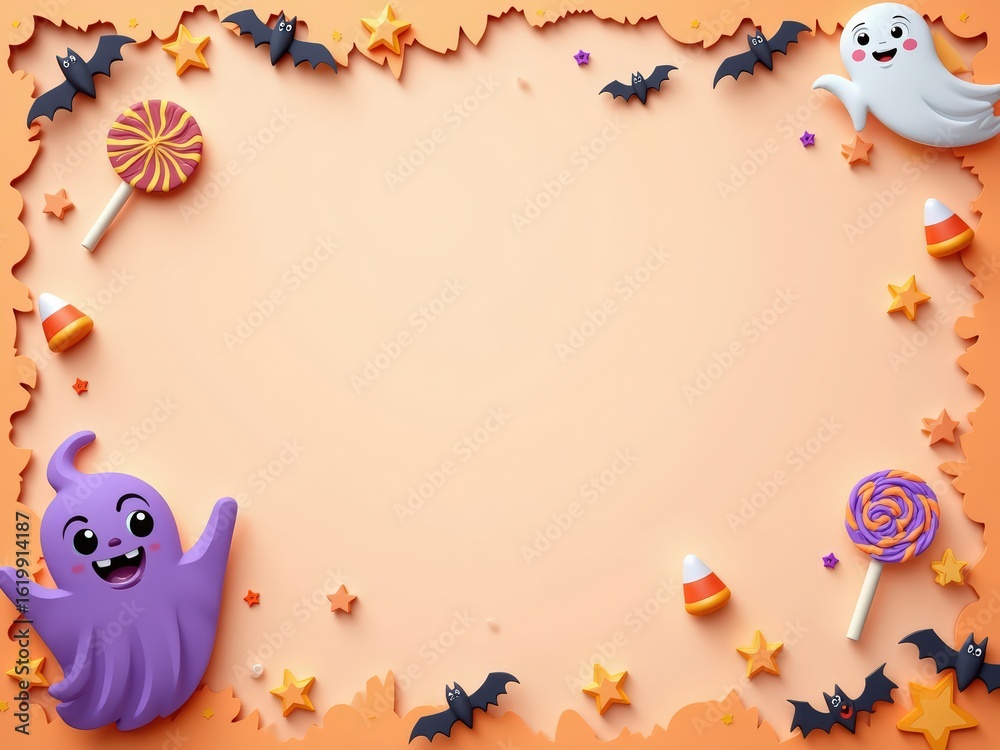 Fototapeta premium Flat paper design of Halloween candy and bats on pastel tone