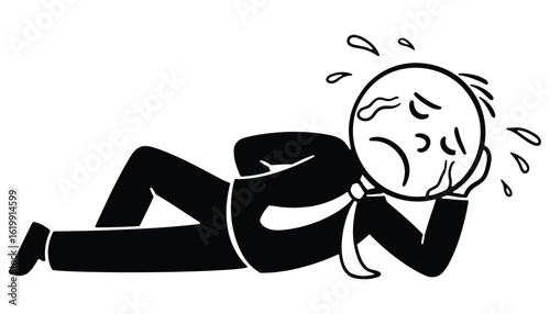 Stick Figure Businessman in Depression – Stress and Burnout Concept Vector