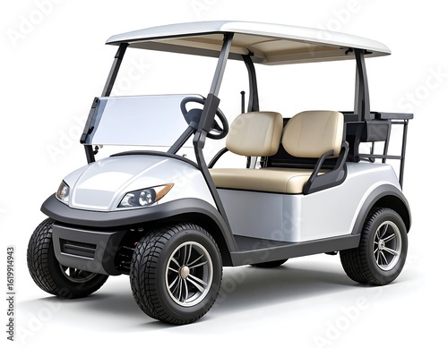 Electric golf cart, white and beige