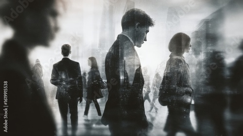 Urban Business Environment with Dynamic Motion Blur and Monochrome Composition for Corporate and Commercial Visuals
