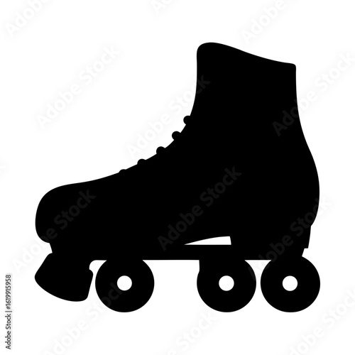 Silhouette of a retro roller skate with four wheels in black