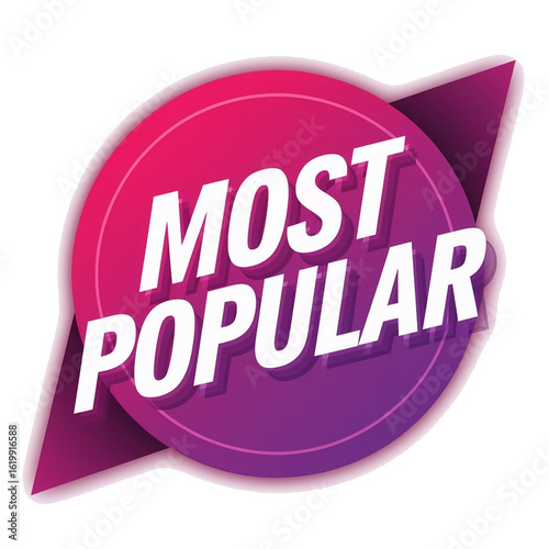 Most Popular Badge PNG – Pink Glossy Label with White Text Transparent Background