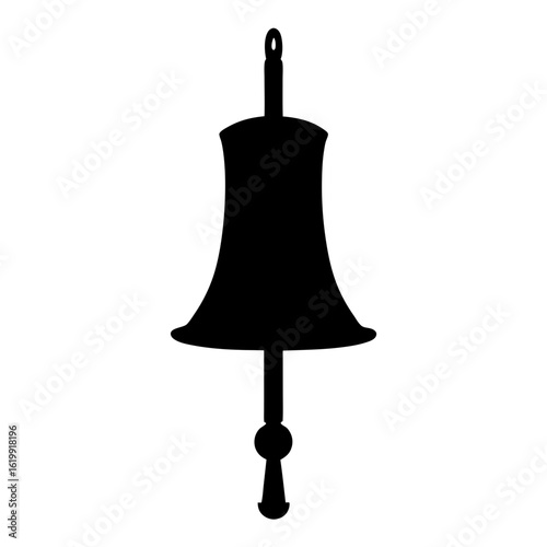 Silhouette of a Simple Hanging Bell with Striker, Isolated on White