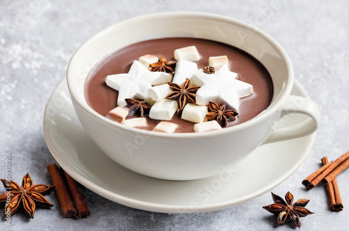 Hot Chocolate with Star-Shaped Marshmallows. Generative AI.