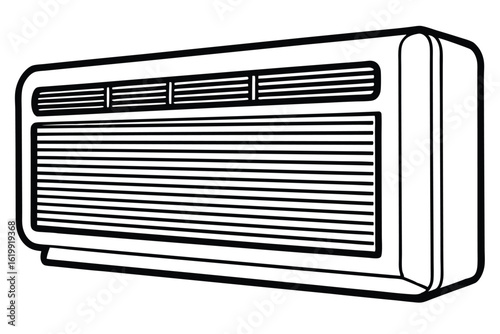 Black and White Line Art Illustration of a BoxShaped Air Conditioner Unit