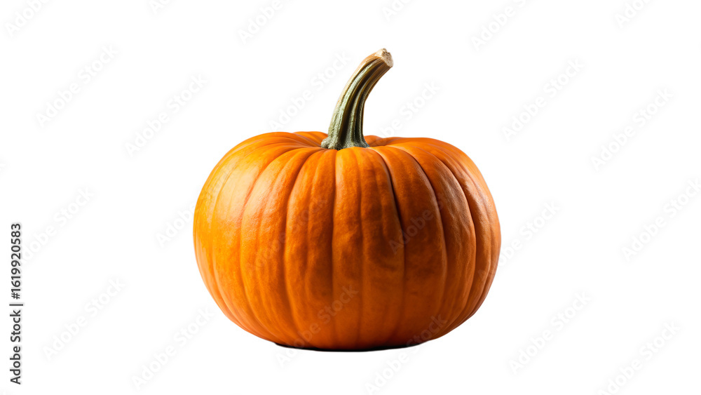 Fototapeta premium A vibrant orange pumpkin, a classic symbol of autumn and harvest, isolated on a clean transparent background, perfect for seasonal decorations and festive celebrations