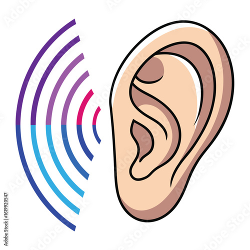 Human Ear Receiving Sound Waves Illustration for Audiology Hearing Healthcare