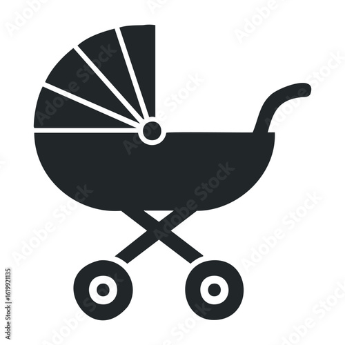 Minimalist black and white baby stroller icon design for parenting apps. Vector illustration