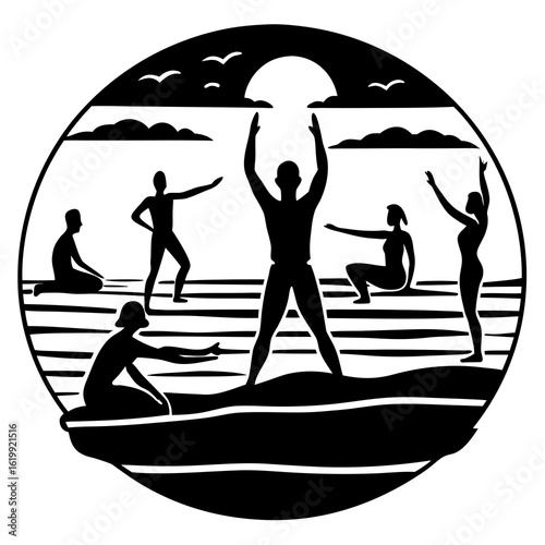 Yoga on Beach at Sunset Vector
