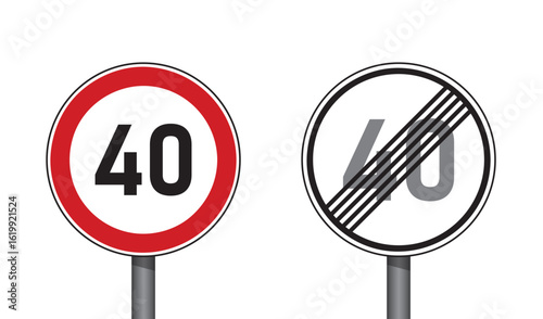 traffic signs set speed limit 40 isolated vector illustration