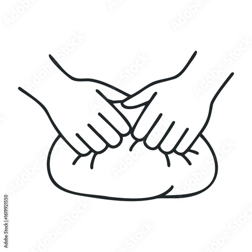Hands kneading dough outline - bread preparation icon. Vector illustration