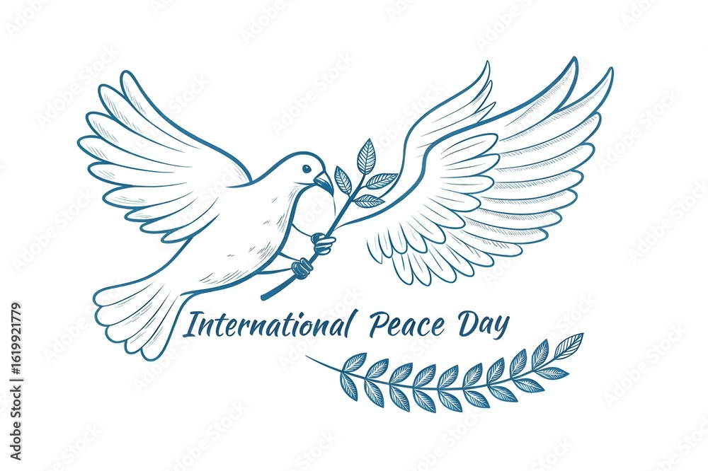 Obraz premium minimal international peace day greeting banner with bird olive design vector illustration