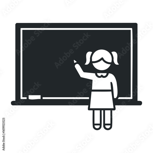Female child icon writing on chalkboard. Vector illustration