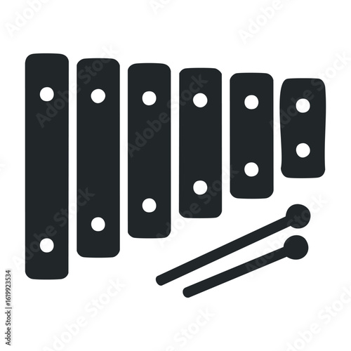 Black silhouette of xylophone with mallets. Vector illustration
