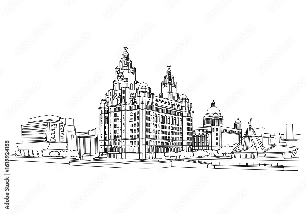 Fototapeta premium Liverpool in United Kingdom one line drawing style