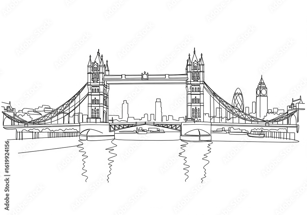 Obraz premium London Bridge in United Kingdom one line drawing style