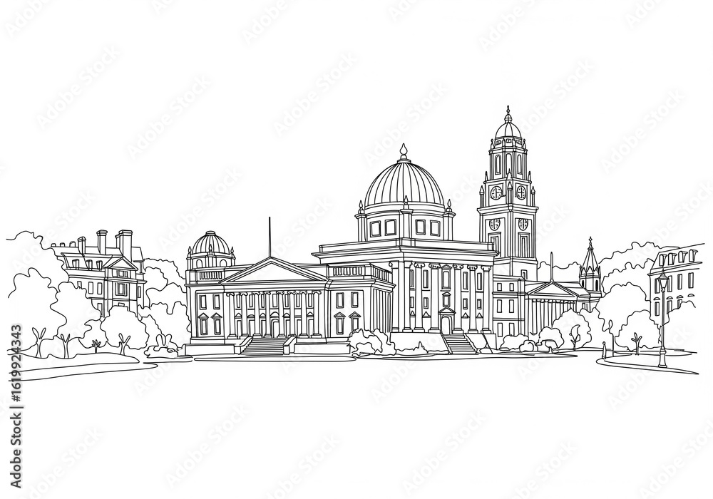 Obraz premium British Library in United Kingdom one line drawing style