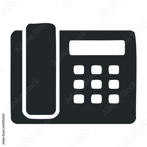 Black office landline telephone with keypad and handset icon. Vector illustration