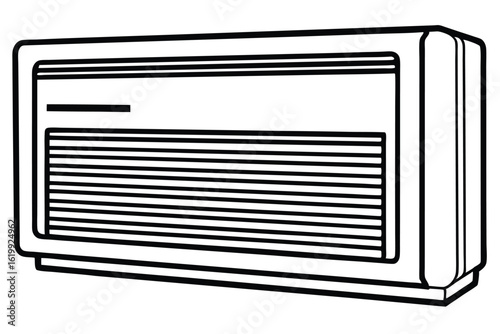 Black and White Line Art Illustration of a WallMounted Air Conditioner Unit