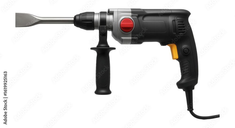 Corded rotary hammer featuring a chisel function for tile removal in renovation projects. Corded rotary hammer featuring a chisel function for tile removal in renovation projects.
